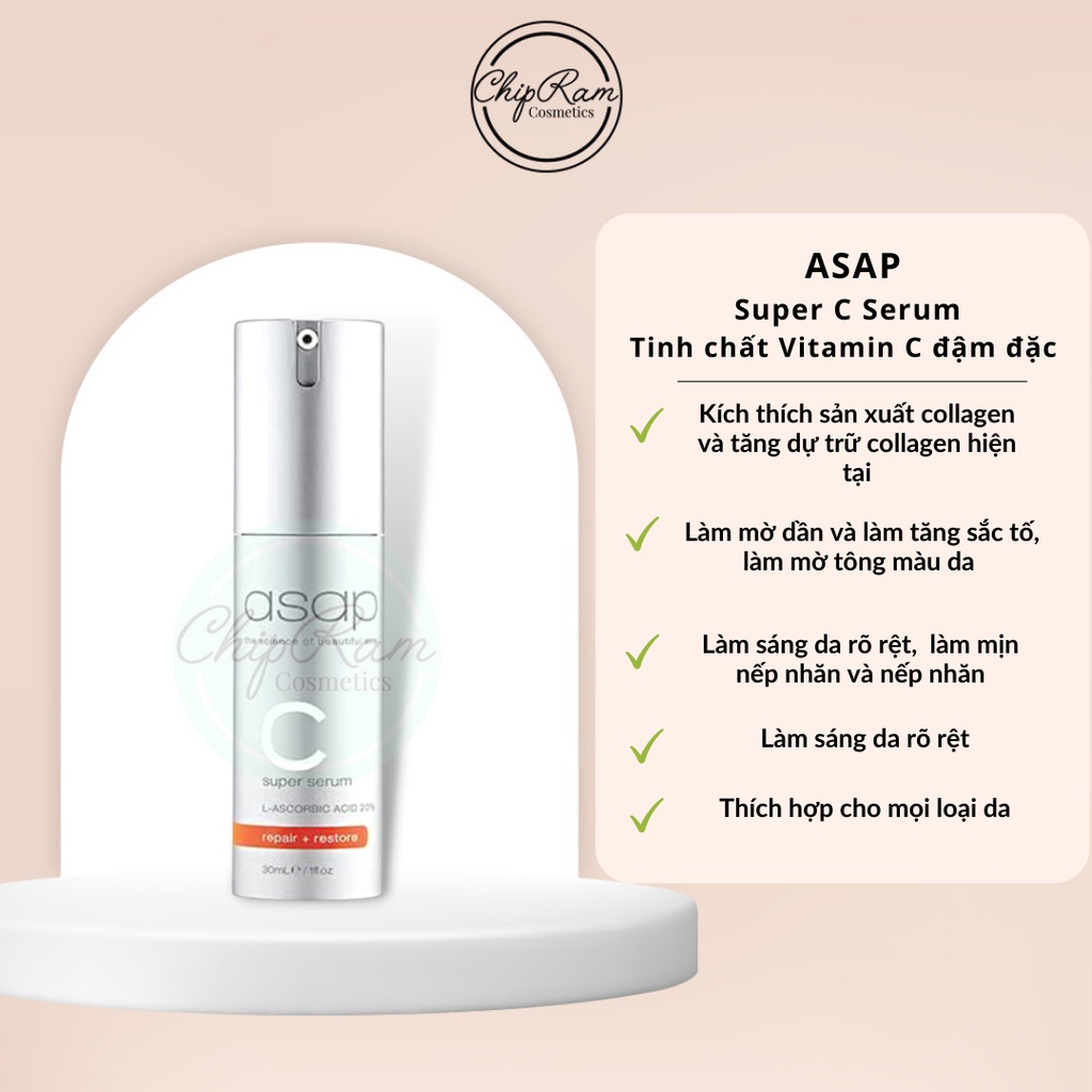 Asap Super C Serum – Tinh Chất Vitamin C Đậm Đặc 30ml (hàng công ty)