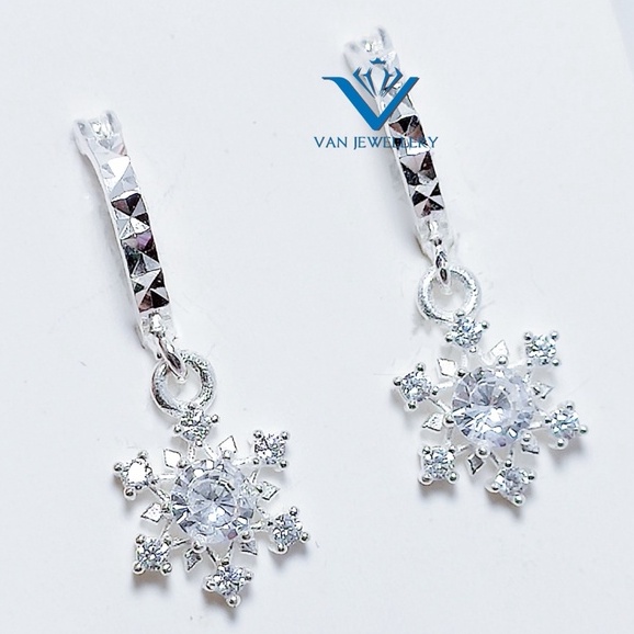 Bông tai bạc Bông Hoa Tuyết điểm đá trắng sáng lấp lánh