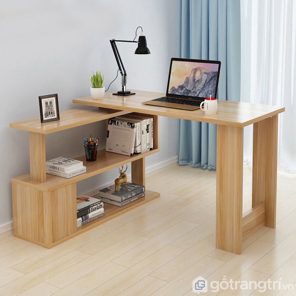 Bàn Làm Việc Chữ  L Thiết Kế Kèm Giá Sách GHC-4155 - Nội Thất Phòng Làm Việc