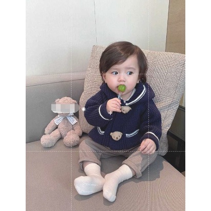 Áo khoác cardigan dày dặn có mũ trùm phong cách Hàn Quốc thời trang thu đông cho bé
