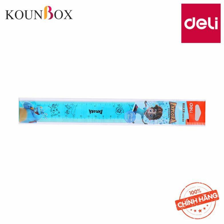 Thước kẻ nhựa 30cm Deli - G01402, IN HÌNH EXPLORA,  2 MÀU XANH, HỒNG