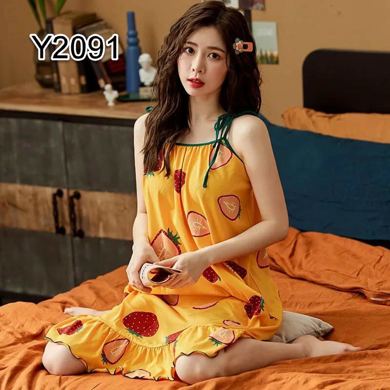 H201210 Đầm mặc nhà nữ cotton hè hai dây hàng nhập - Thời Trang Dương