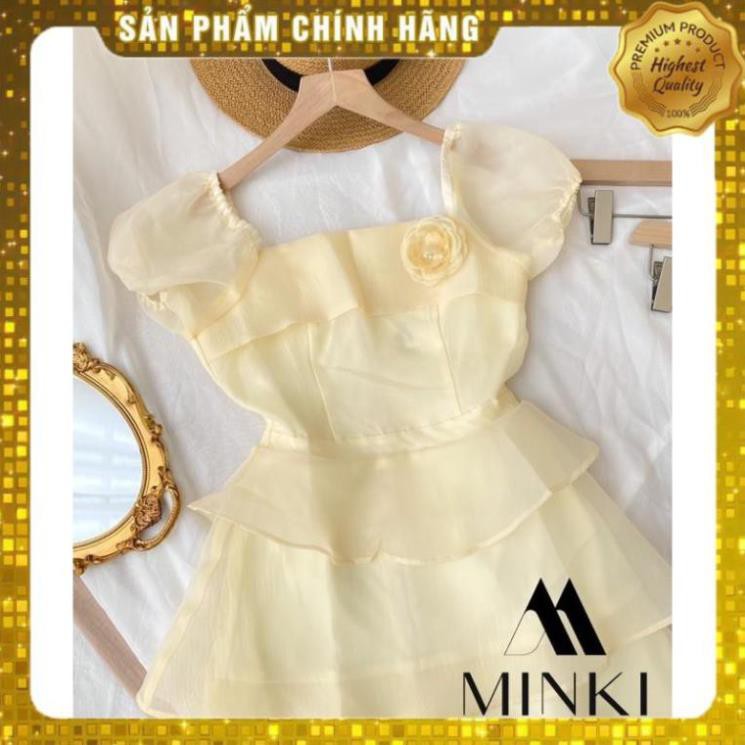 [MÃ XIA FREEHIP] VÁY TẦNG KÈM HOA CÀI ÁO - Chất liệu Tơ Sống Organza- Màu Vàng Trong -  [THIẾT KẾ]  ྆