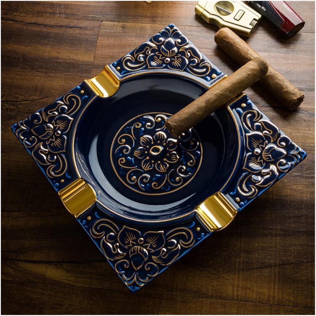 Gạt tàn xì gà, Gạt tàn Cigar 4 điếu Lubinski KLA 02 - sứ cao cấp- 2 màu xanh lam, xanh ngọc  - H2H Phụ Kiện Cigar