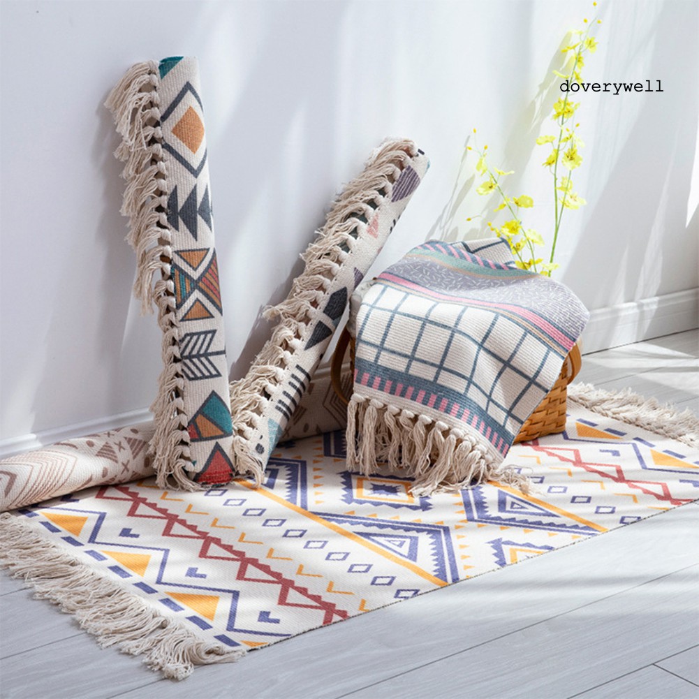 Thảm Trải Sàn Làm Từ Cotton Trang Trí Chống Trượt Phối Tua Rua Dễ Thương