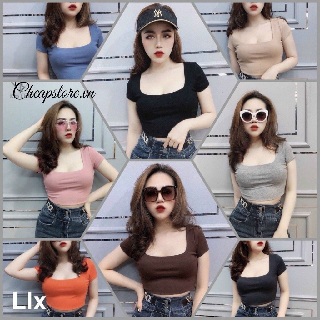 Áo thun croptop cổ U form ôm tay ngắn chất đẹp, hottren 2021 - Áo phông cổ U cộc tay chất zip  nhiều màu sắc | BigBuy360 - bigbuy360.vn