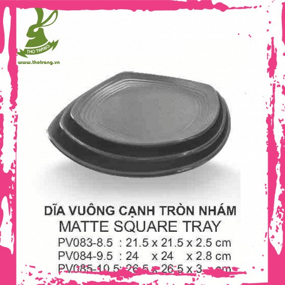 [Mẫu Mới]Dĩa Vuông Cạnh Tròn Nhà Hàng Hàn Quốc Nhựa Melamine Màu Đen Nhám PV083-8.5 Srithai Superware PV085-10.5