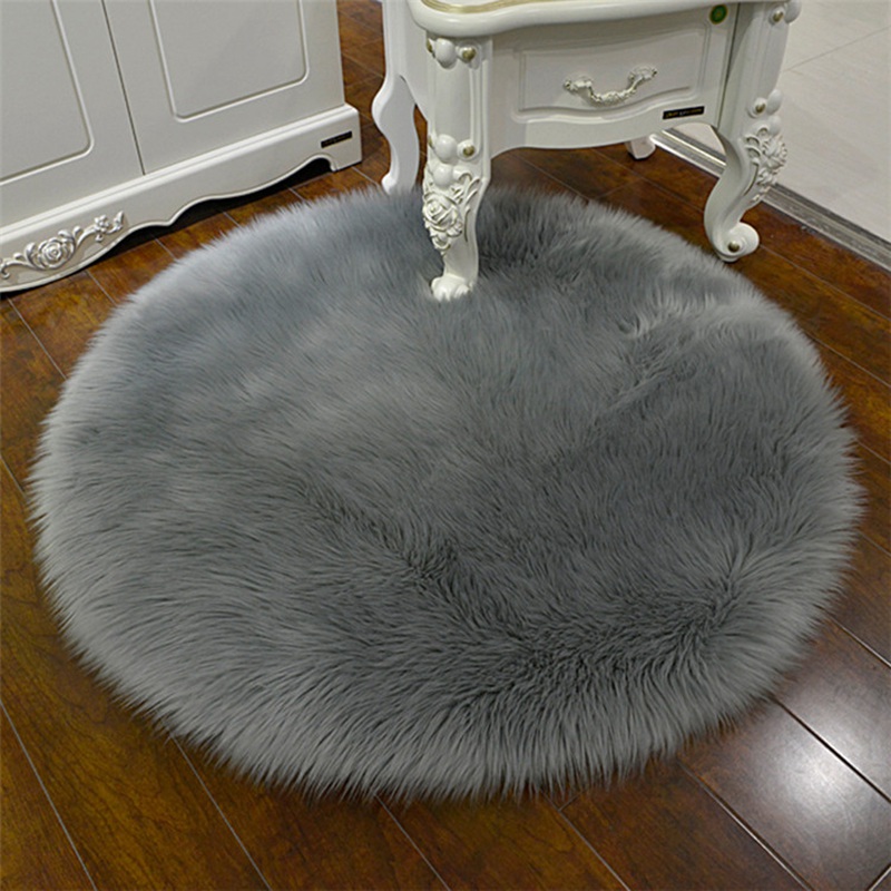 Thảm lông trải sàn da cừu nhân tạo dạng tròn ấm áp mềm mại 30x30cm