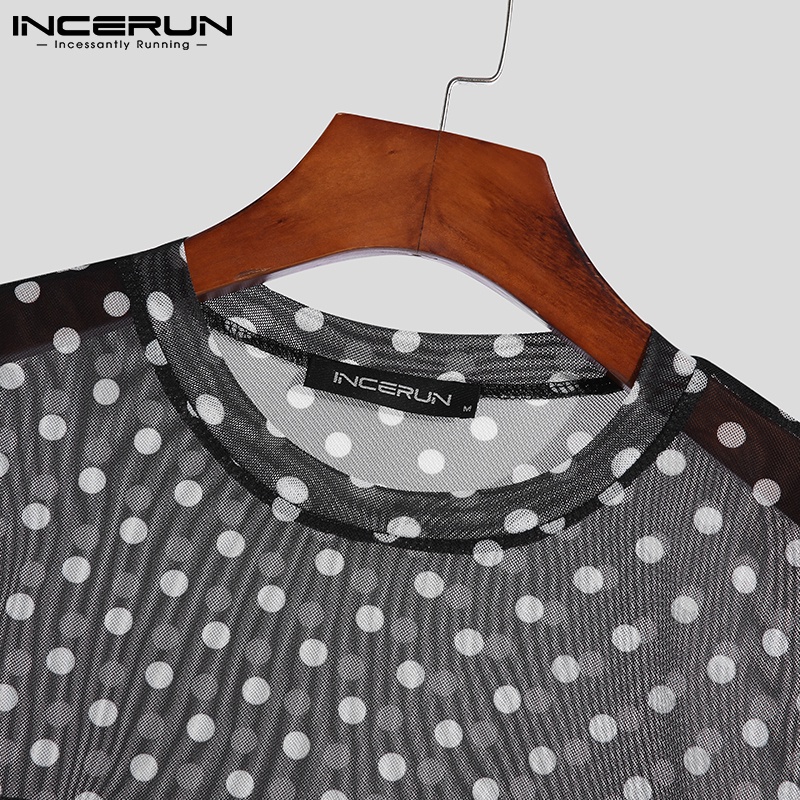 Set INCERUN gồm áo lửng tay ngắn và quần ngắn họa tiết chấm bi thời trang mùa hè cho nam