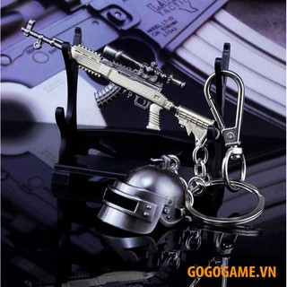 Bộ Móc Khóa Mô Hình SKS Với Mũ Level 3 Pubg (Tặng kệ)