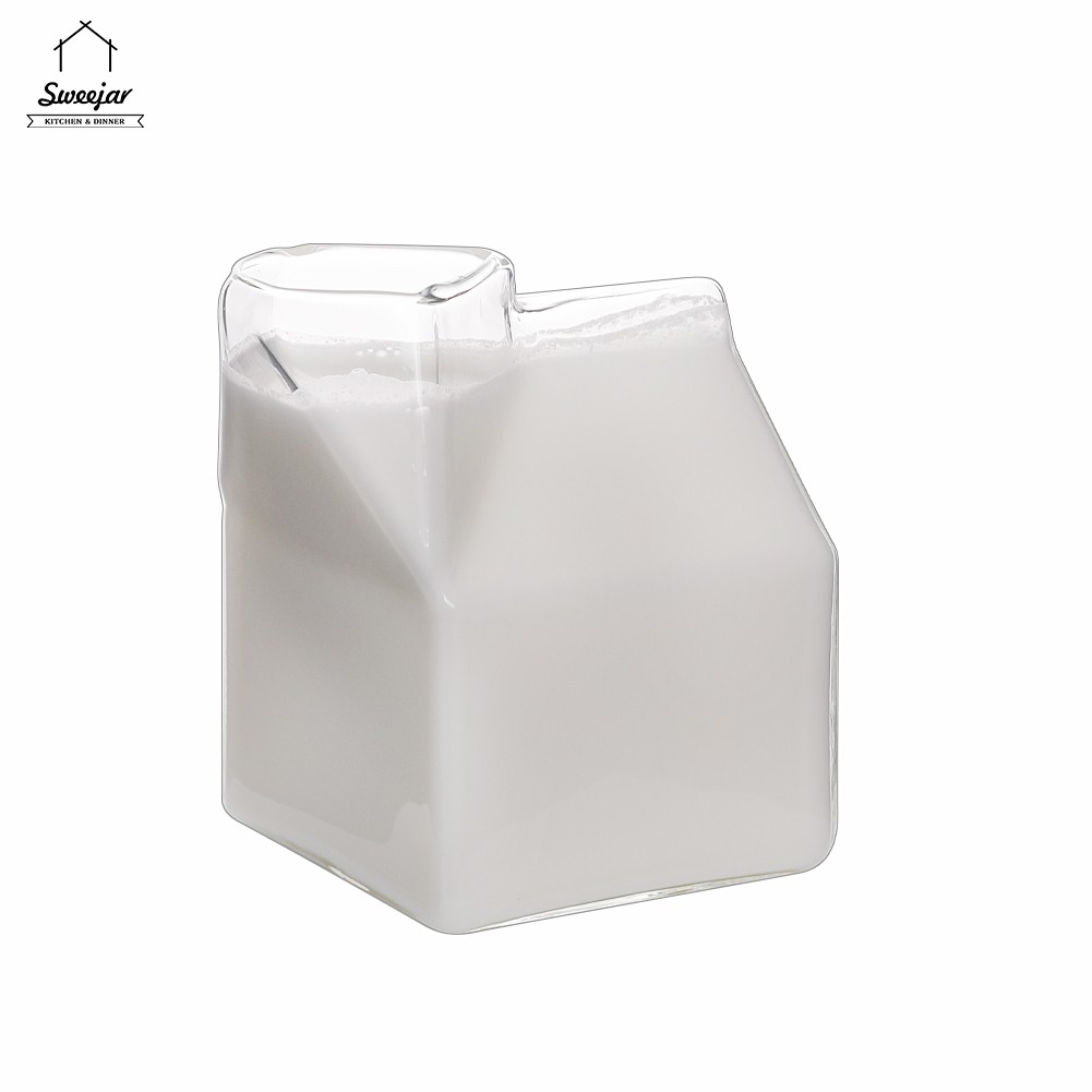 Cốc thủy tinh SWEEJAR thiết kế hình hộp sữa vuông sáng tạo chất liệu kháng nhiệt cao