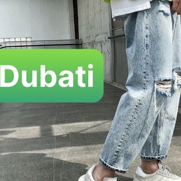 Quần Jean Nam Rách Gối Xanh Trơn, Quần Baggy Jeans Nam Unisex- DB 46- DUBATI FASHION