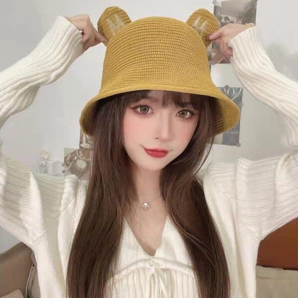 MŨ TAI GẤU CHỮ M SIÊU CUTE CHO NỮ VÀO MÙA HÈ ĐI CHƠI DU LỊCH SỐNG ẢO-giadungxinhshop