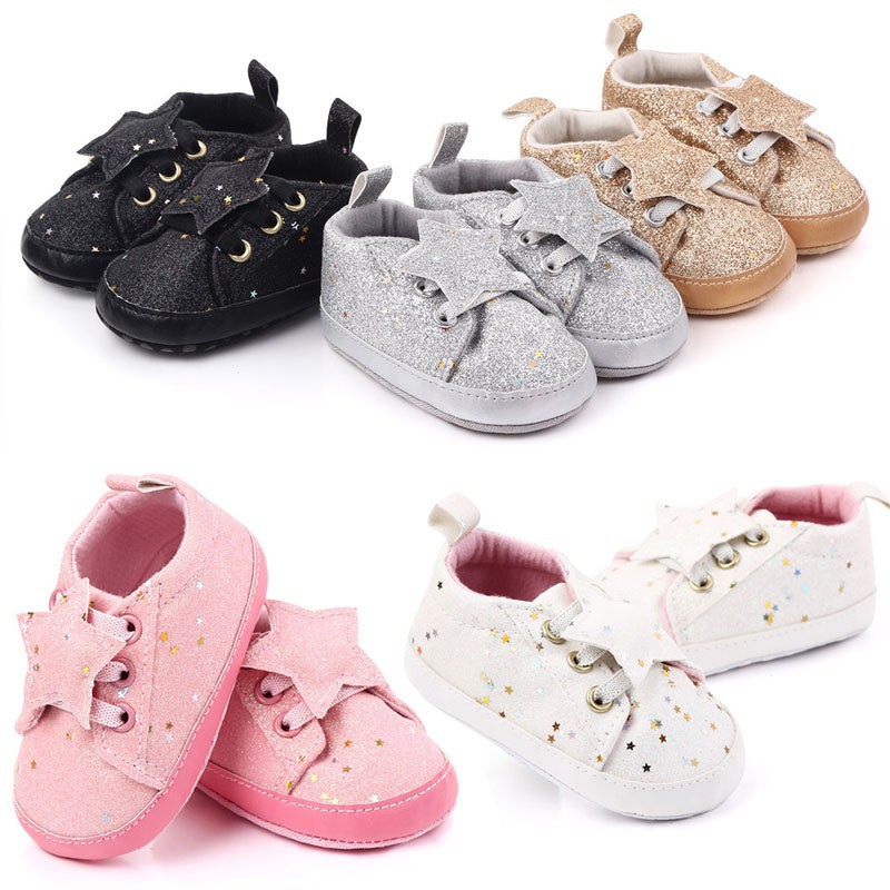 [NHẬP KIDTET hoàn 15% xu đơn 150k] Baby Boys Girls Anti-Slip Sequins Star Print Shoes Sneakers Toddler Soft Soled Shoe