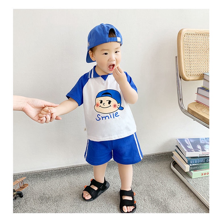 Bộ Áo Thun Ngắn Tay In Hoạt Hình + Quần Short Thời Trang Mùa Hè Hàn Quốc Cho Bé