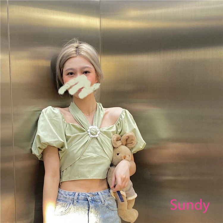 Áo Croptop Trễ Vai Hở Lưng Phong Cách Pháp Cổ Điển