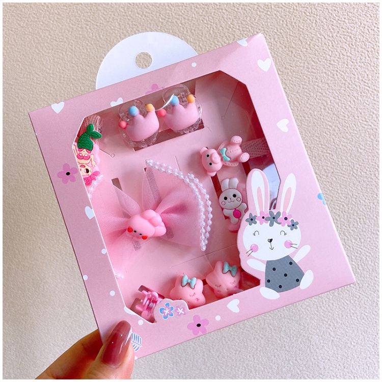 Set kẹp tóc dây buộc tóc cho bé gái hộp mix nhiều loại xinh xắn làm quà cho bé KT03