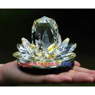 Hoa sen pha lê Quan Âm Bồ Tát khắc 3D, tỏa hương sang trọng & trang nghiêm
