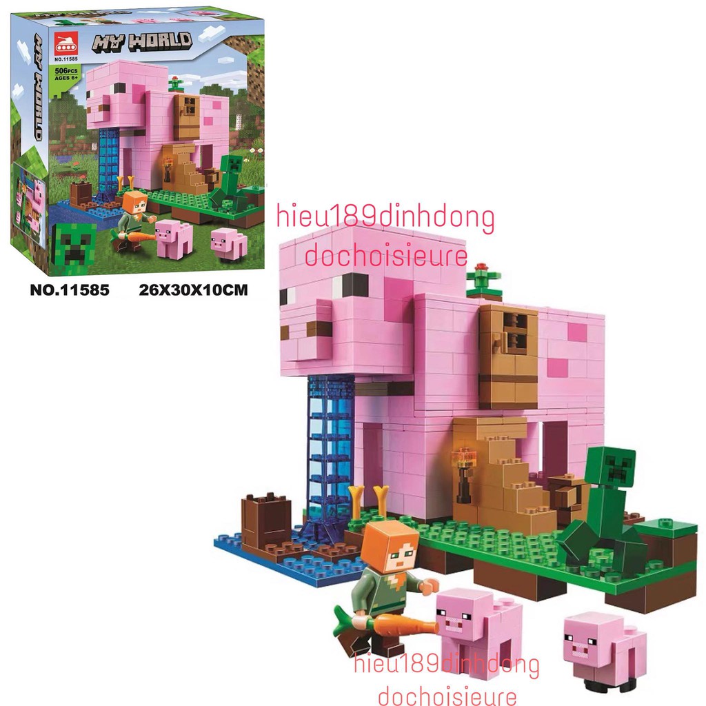 Lắp ráp xếp hình non Lego Minecraft My World The Pig House 21170, lari 11585 : Ngôi Nhà Heo Lợn 506 mảnh