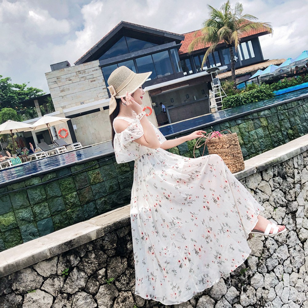 Váy maxi trắng ren che lưng boho - (Có ảnh thật)