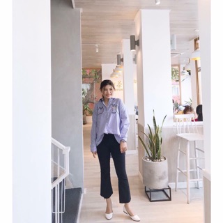 Sơmi sọc oversize hình chỉ thêu