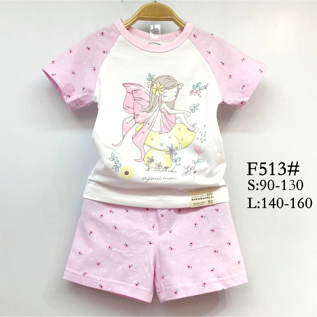 Bộ cộc tay bé gái 1-6 tuổi, Bộ hè cho bé hãng fanqi xuất Hàn vải cotton co giãn tốt thấm hút mồ hôi tốt