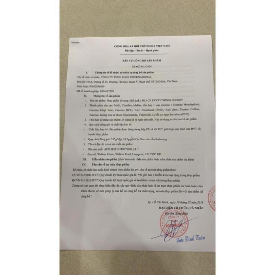PreWorkout ABE sample gói dùng thử, Tăng sức manh APPLIED NUTRITION