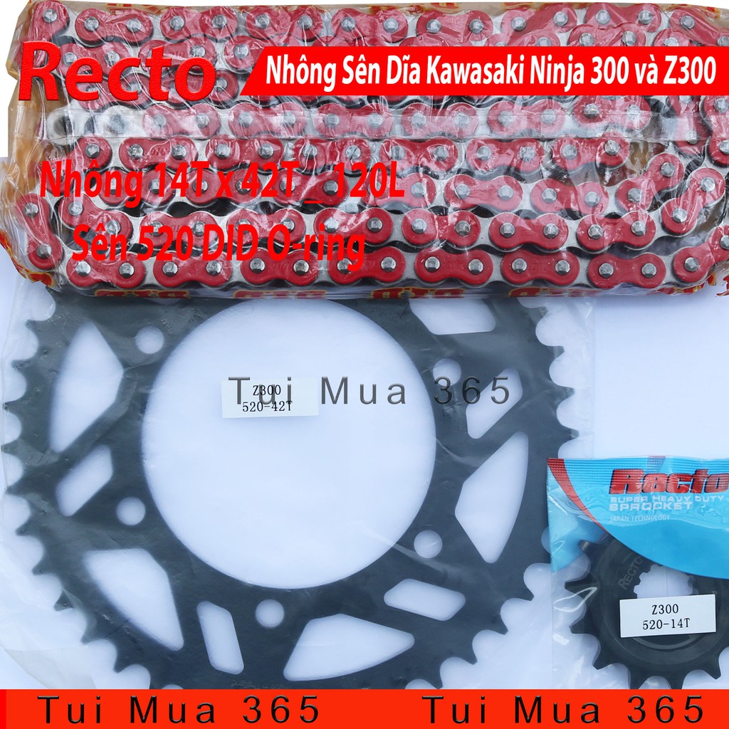 Nhông Sên Dĩa Recto Kawasaki Z300 và Ninja 300 Sên Màu 120L DID 520VF Phốt Cao Su Thái Lan 14T x 42T