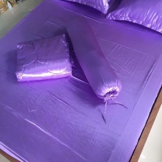 Trọn bộ 5 món chăn ga áo gối vải phi lụa trơn cao cấp