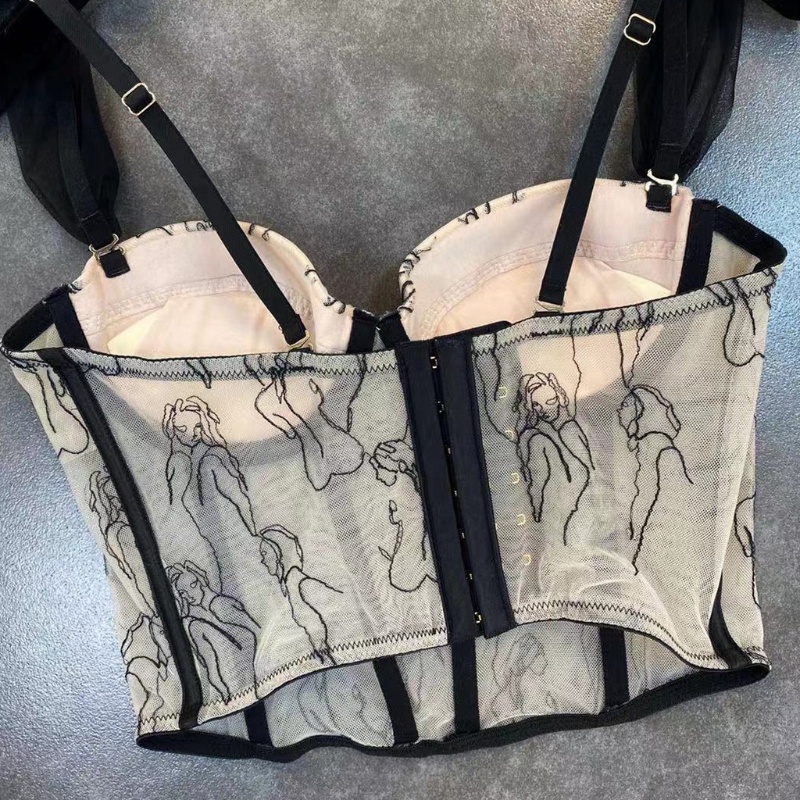 Áo Croptop Hai Dây Cổ Chữ V Thêu Họa Tiết Phong Cách Pháp Cổ Điển Thời Trang Mùa Hè Quyến Rũ Cho Nữ