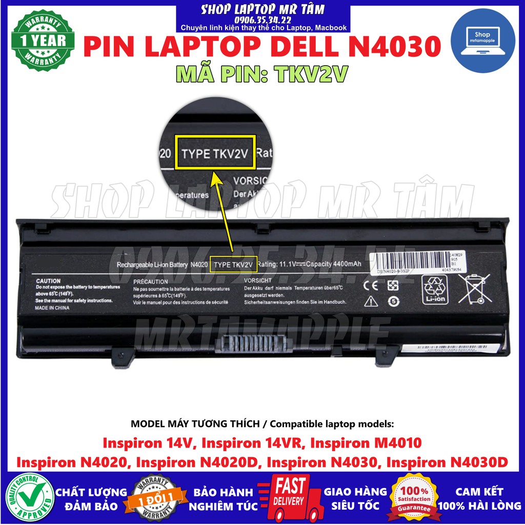 (BATTERY) PIN LAPTOP DELL N4030 - 6 CELL - Inspiron 14V N4020 N4030D N4030