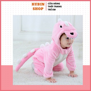 Bộ lông nhung cho bé gái hình khủng long hồng