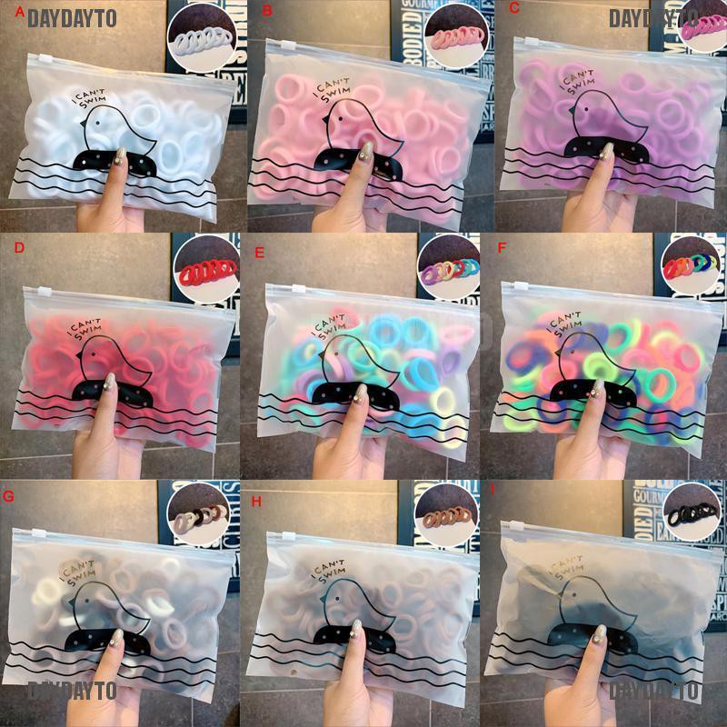 Set 50 / 100 Dây Cột Tóc Co Giãn Màu Trơn Dành Cho Nữ