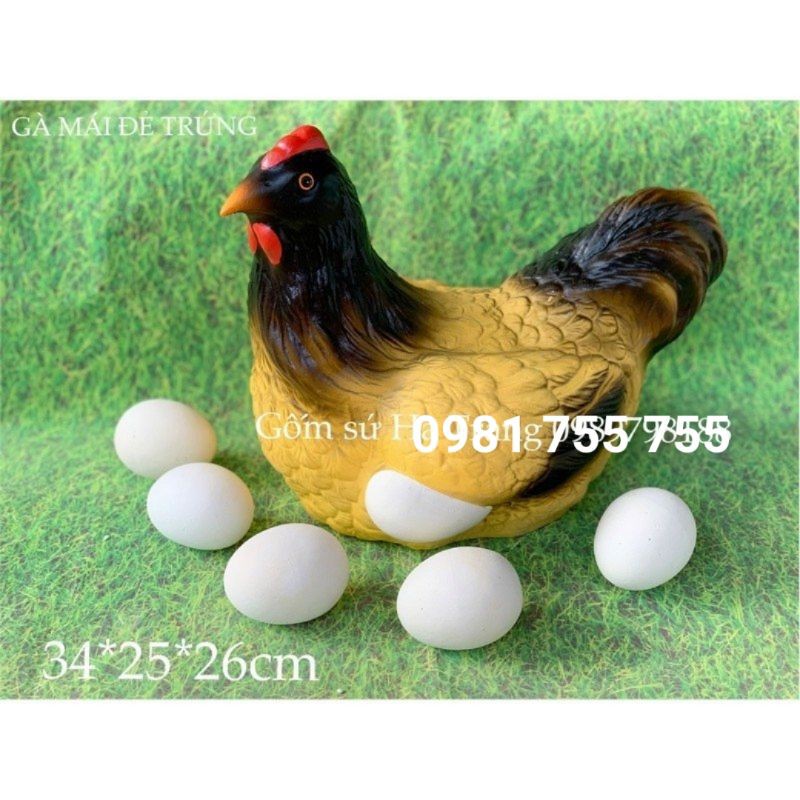 Tượng gà mái đẻ trứng gốm sứ Bát Tràng cao cấp