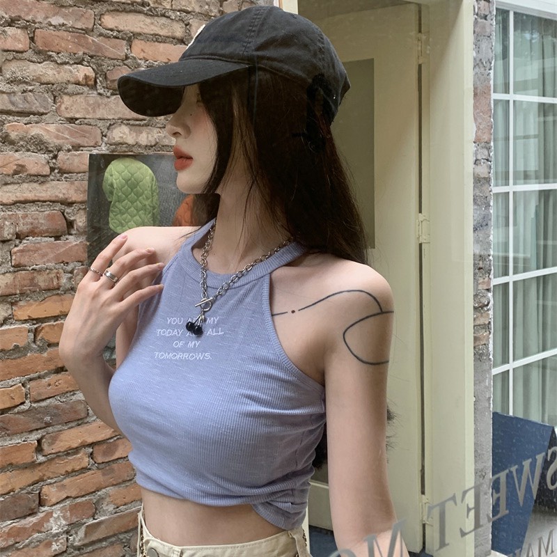 Áo 3 Lỗ Croptop Cổ Yếm LSEOUL A2488 Chất Cotton Thoáng Mát Trẻ Trung Năng Động