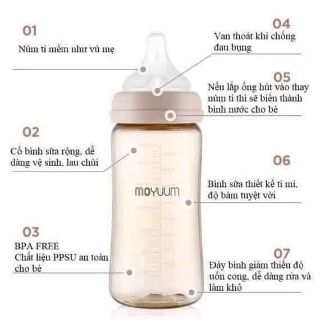 COMBO BÌNH SỮA MOYUUM 270ML (BÌNH KO NÚM) + NÚM TI THEO THÁNG