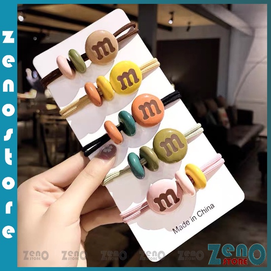 Set 5 dây buộc tóc chữ M, Dây Cột Tóc, Chun Buộc Tóc Nhiều Màu PT31