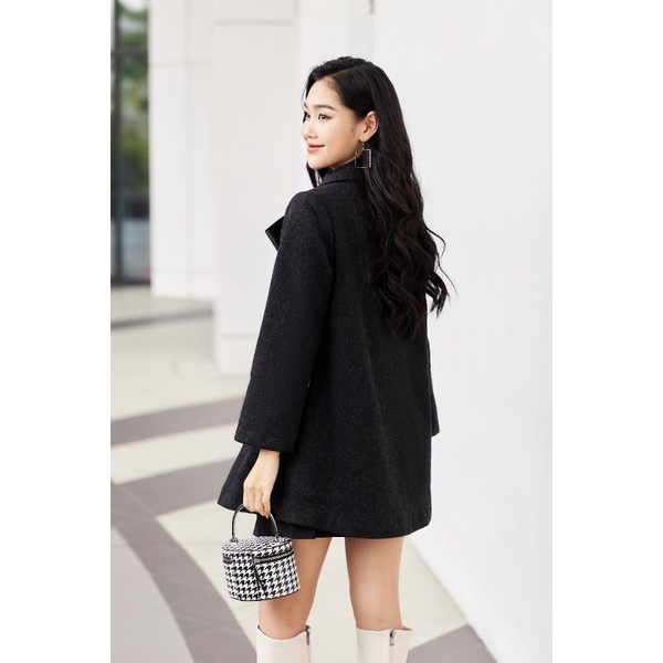 Áo khoác dạ nữ dáng A cổ sen 92WEAR, nơ dây tiểu thư nhẹ nhàng, tinh tế KDA2161