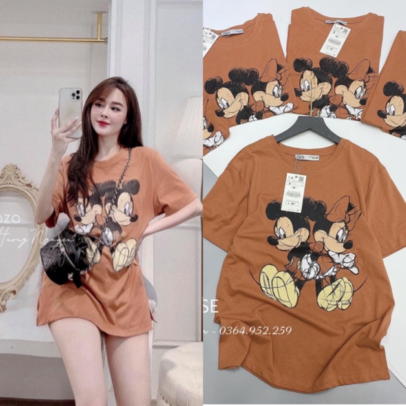 Áo mickey nâu. Các loại áo thun form rộng dấu quần - Thảo La shop. Có bán sỉ