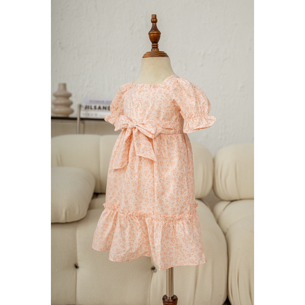 Váy đầm bé gái thiết kế đầm công chúa cotton cao cấp mùa thu mặc đi chơi nhún chun màu hồng tay búp Pansies Kids