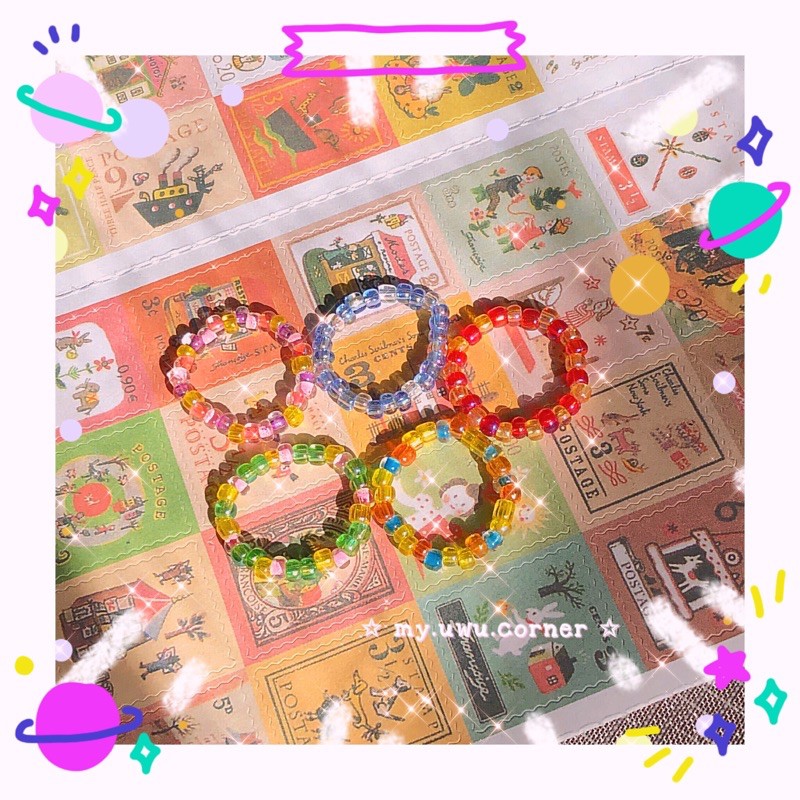Nhẫn hạt cườm cầu vồng ulzzang hàn quốc pastel nhiều màu
