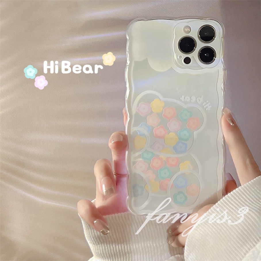 Ốp Điện Thoại TPU Silicon Mềm Viền Lượn Sóng In Hình Gấu Và Hoa Cho For iPhone 13 12 11 Pro Max X XR Xs Max 7 8 Plus SE 2020