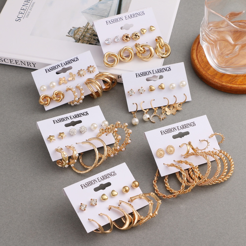 Set 6 đôi khuyên tai tua rua đính ngọc trai phong cách bohemian thời trang biển cho nữ