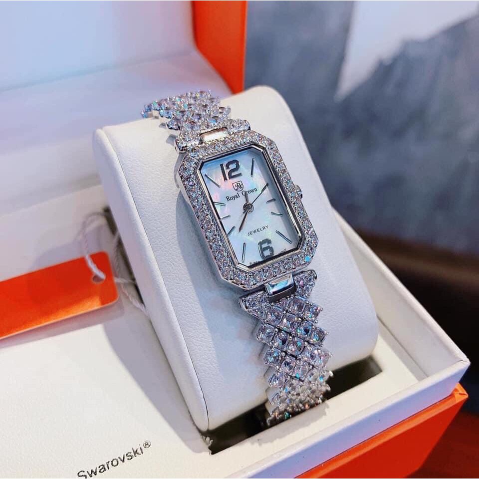 Set Đồng Hồ Nữ Royal Crown 6316 - Dây gắn đá + Dây Da - 20 x 30mm