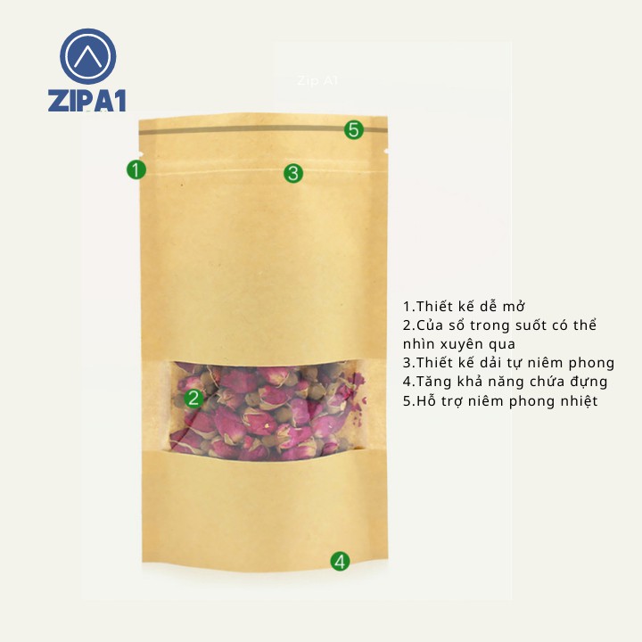 10 Túi zip giấy Kraft đáy đứng có phủ nilong bên ngoài - Túi zip Kraft Zip A1 - A1011