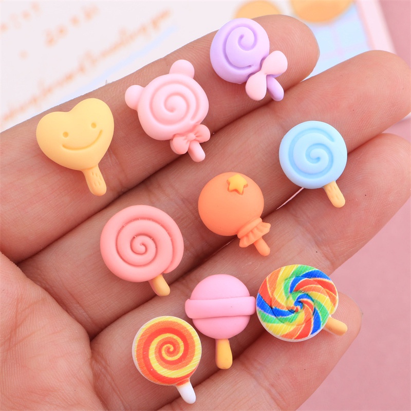 Bộ 10 Cây Keo Dán Trang Trí Điện Thoại Hình Kẹo Mút Mini Màu Cầu Vồng DIY