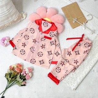 Bộ Ngủ Pijama Lụa Mango Dài Tay Cho Bé Gái