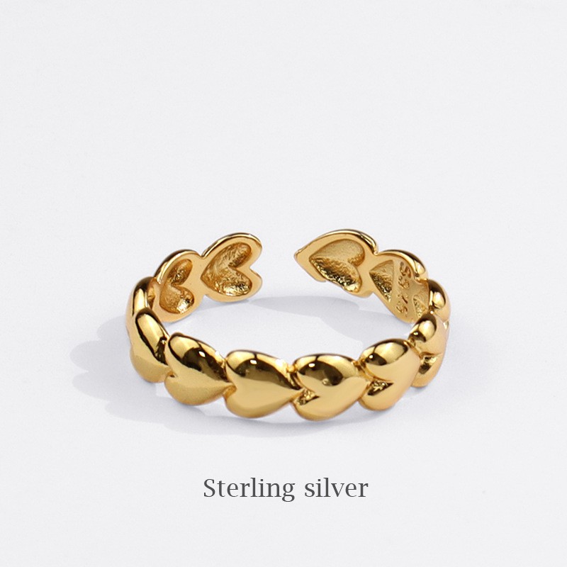 Nhẫn bạc nữ mạ vàng TOBI STORE trái tim xếp lớp N81