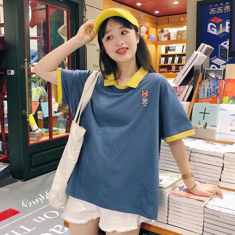 ÁO THUN NỮ ULZZANG TEEN CỔ SƠ MI PHỐI MÀU