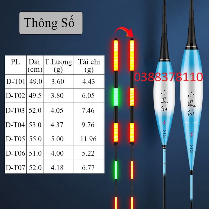 Phao Đài Đèn D-T Thông Minh Tiểu Phượng Hoàng Cảm Biến Trọng Lực, Đổi Màu Khi Cá Cắn Siêu Nhạy